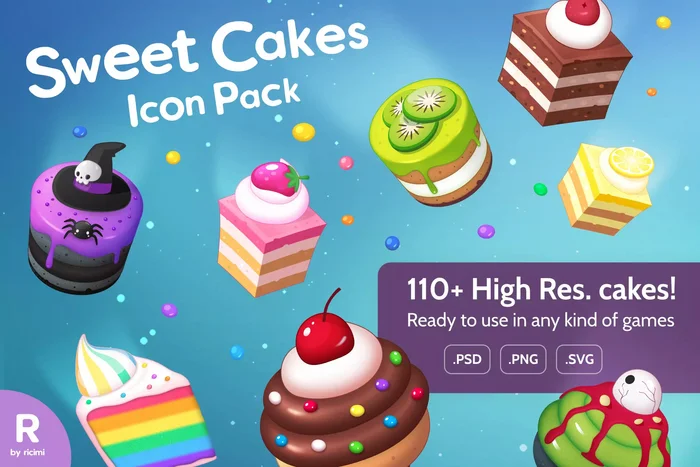 Distribution of icons with sweets Sweet Cakes Icon Pack on asset store Unity - Development of, Indie game, Distribution, Gamedev, Unity, Инди, Asset store, Asset