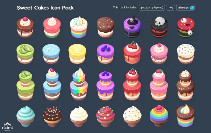 Distribution of icons with sweets Sweet Cakes Icon Pack on asset store Unity - Development of, Indie game, Distribution, Gamedev, Unity, Инди, Asset store, Asset