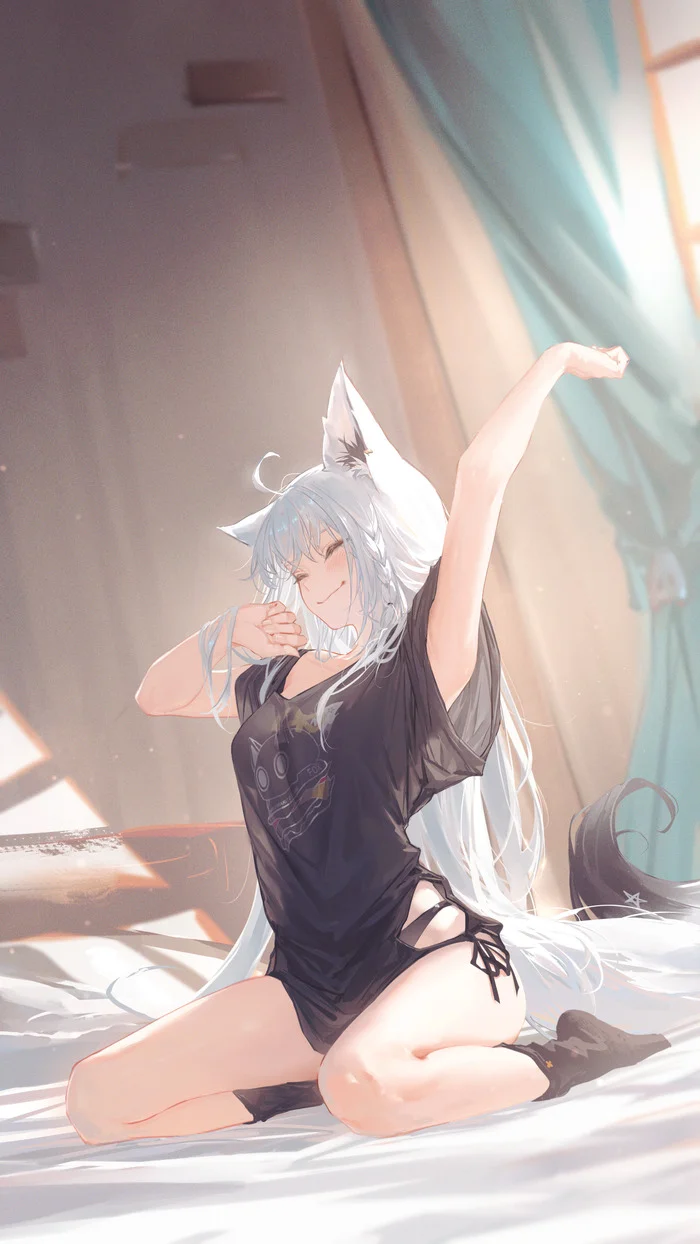 Утро - Hololive, Shirakami Fubuki, Virtual YouTuber, Anime Art, Animal Ears, Аниме