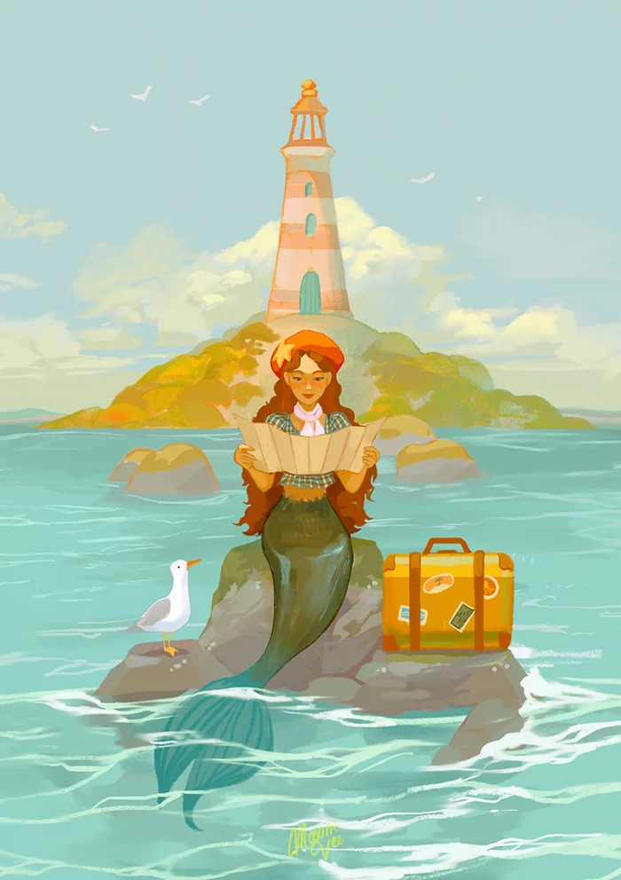 Traveler - Art, Drawing, Girls, Travelers, Mermaid, Seagulls, Lighthouse