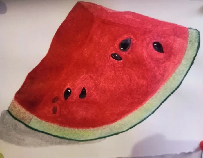 Slice :) - My, Slices, Watermelon, Summer, Painting, Not an artist, Lovers, Slice, Watercolor