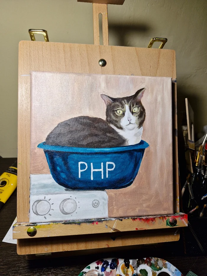 When I decided to dive into PHP - My, Creation, cat, Acrylic, Drawing, Needlework without process, IT, PHP, Memes, Animalistics, Painting