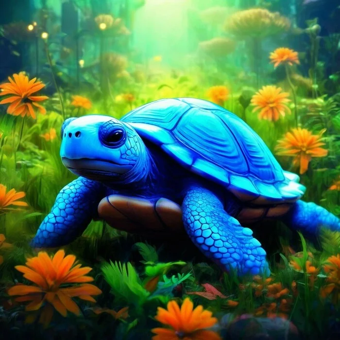 Cute blue turtle - My, Neural network art, Art, Turtle