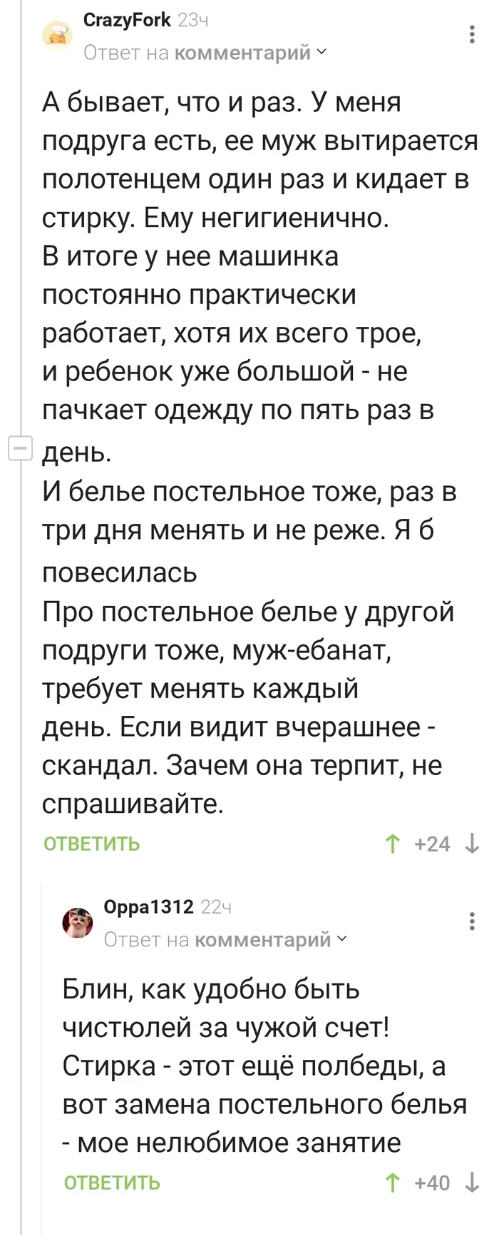 Почему так удобно быть чистоплотным за чужой счёт? - Чистоплотность, Стирка, Комментарии на Пикабу, Длиннопост, Мат, Скриншот