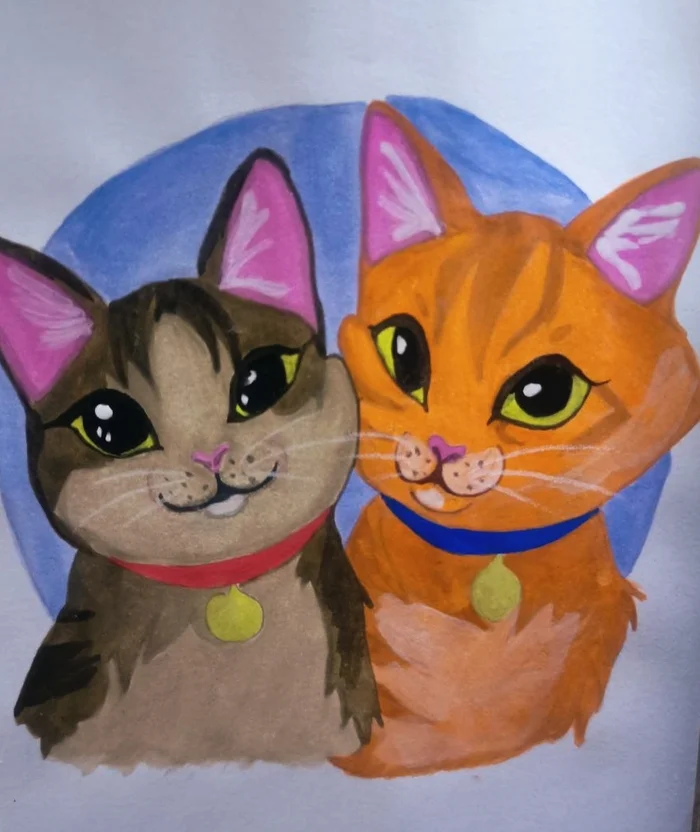 Cats :) - My, Sketching, Not an artist, Watercolor, cat, Kittens, Painting, Lovers, Pets