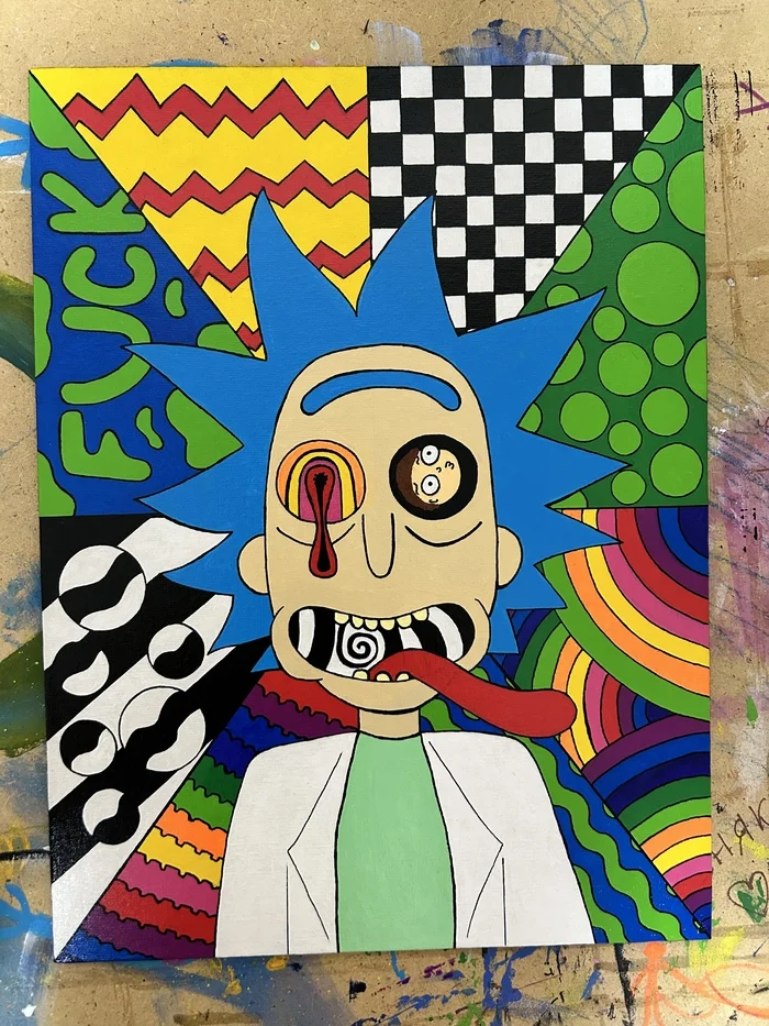 Mescaline Rick - My, Painting, Acrylic, Canvas, Rick and Morty, Rick Sanchez, Psychedelic, Light addiction, Longpost