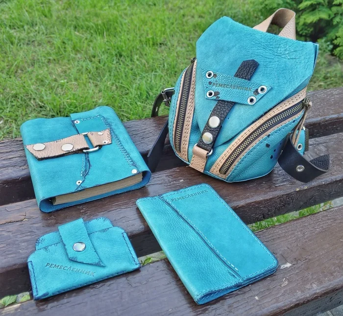 Backpack and more #68 - My, Handmade, Needlework without process, Leather products, Natural leather, Accessories, Backpack, Notebook, Sewing, Wallet, Hobby, Leather, Работа мечты, Longpost