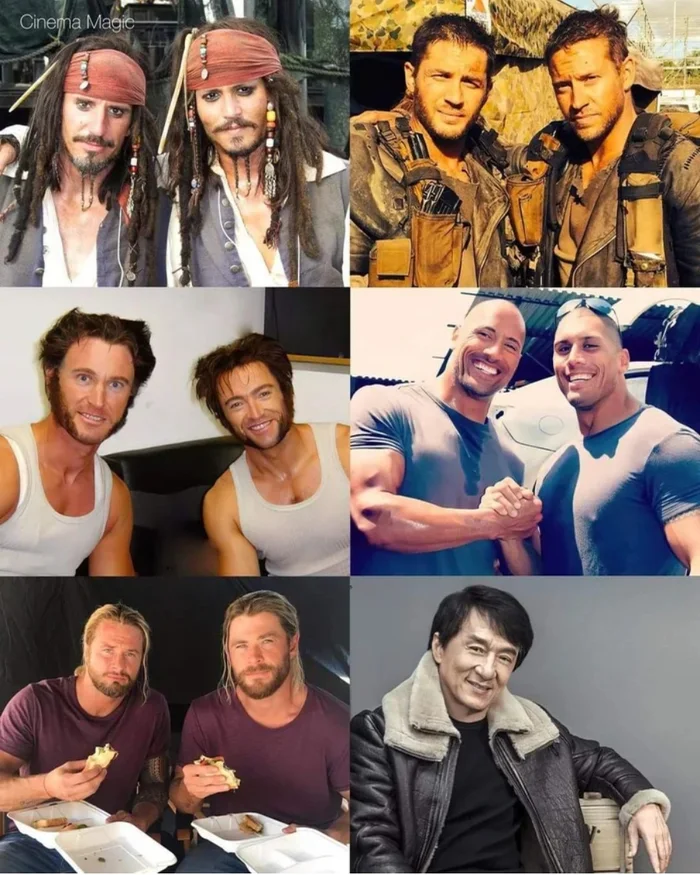 Movie stars and their stunt doubles - Images, Actors and actresses, Hollywood, Humor, Jackie Chan, Understudy