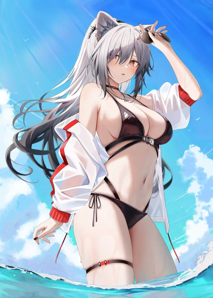 Schwartz - Anime art, Anime, Schwarz, Arknights, Ru zhai, Swimsuit