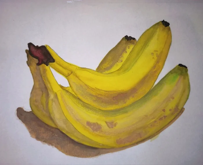 Bananas *.* - My, Watercolor, Sketching, Not an artist, Banana, Painting