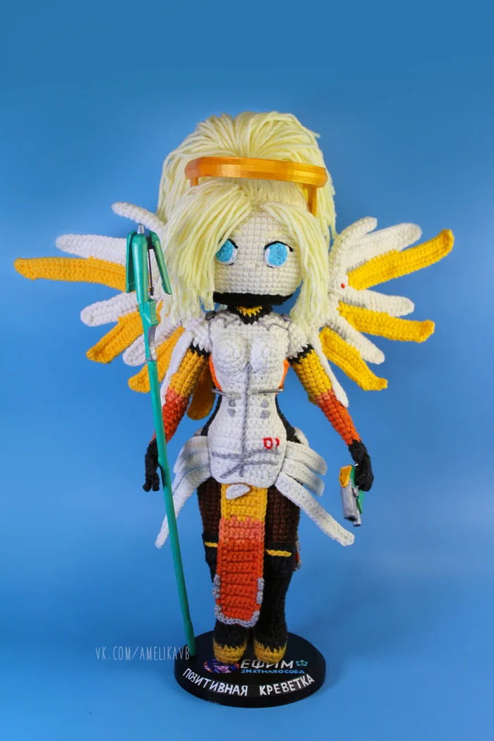 Mercy from Overwatch knitted - My, Needlework without process, Needlework, Author's toy, Crochet, Amigurumi, Overwatch, Overwatch 2, Thank you, Handmade