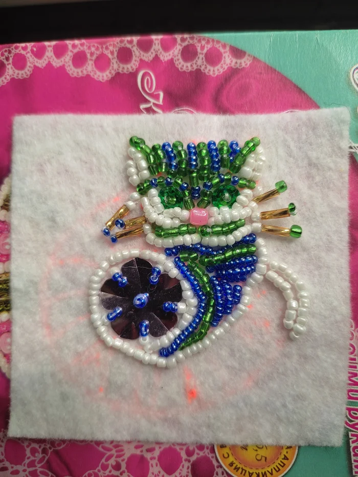 Beaded cat in progress - My, Handmade, Creation, Needlework with process, Brooch, Beadwork, Beads, Beading, Longpost