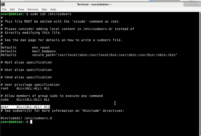 Содержимое файла sudoers