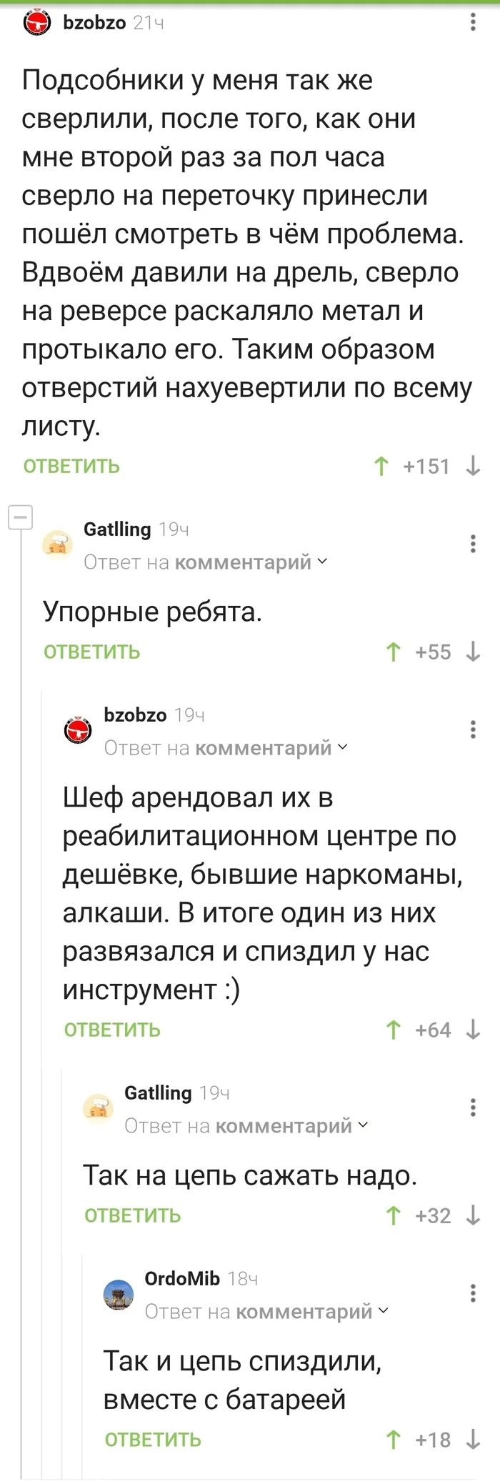 Когда арендовал работников в реабилитационном центре... - Работники, Инструменты, Реабилитация наркозависимых, Комментарии на Пикабу, Длиннопост, Мат, Скриншот