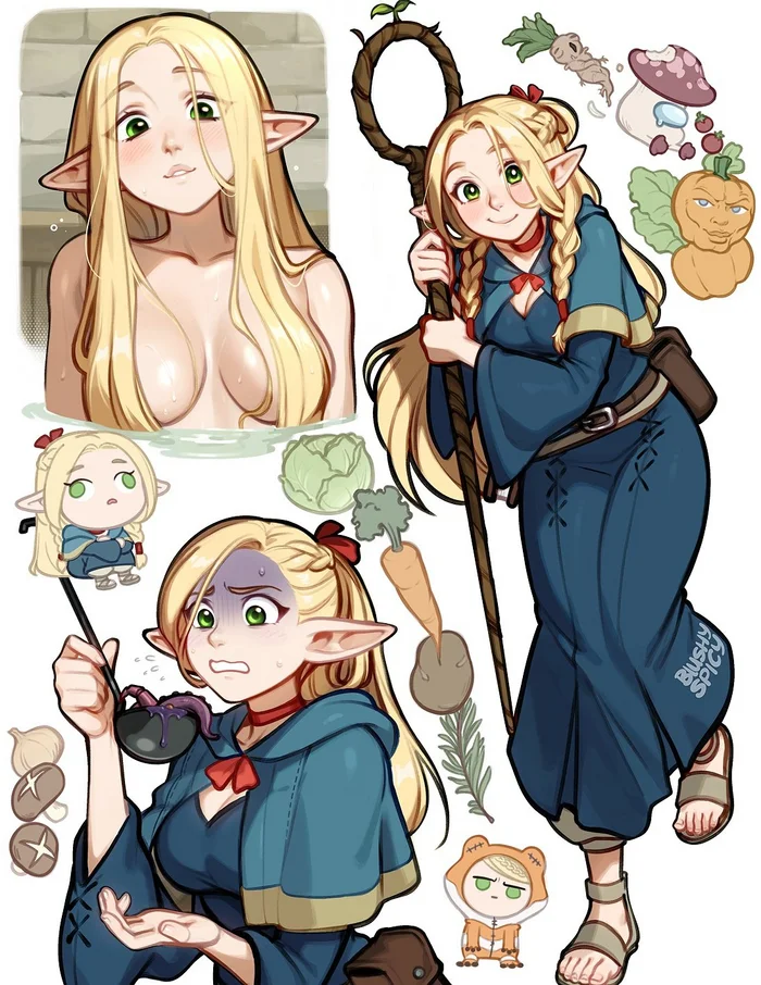 Марсиль - Anime Art, Аниме, Dungeon Meshi, Marcille Donato, Blushypixy, NSFW