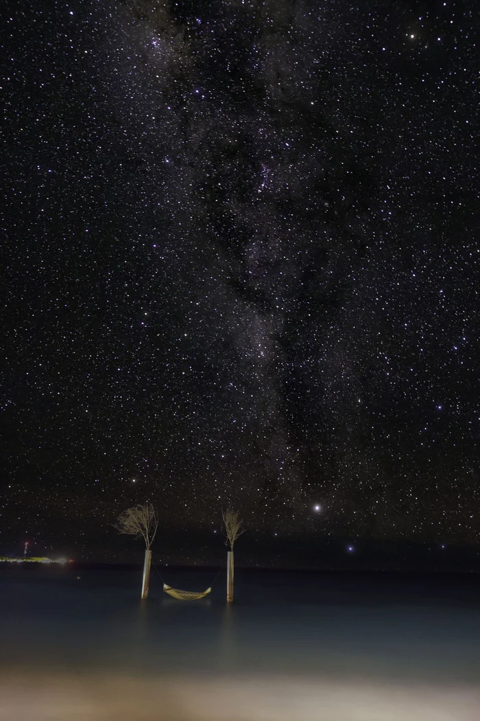 Milky way over the ocean - My, Stars, Starry sky, Astrophoto, Milky Way, Night, Ocean, Hammock