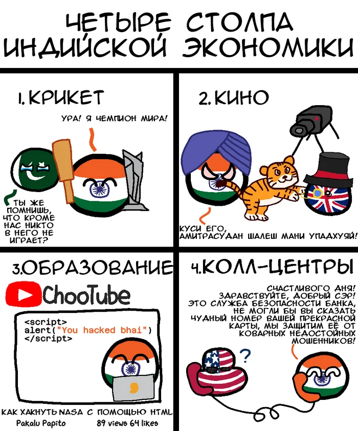 Столпы экономики - Countryballs, Комиксы, Картинка с текстом, Политика, Экономика, Индия, Крикет, Колл-Центр, Болливуд, Telegram (ссылка), ВКонтакте (ссылка), Reddit (ссылка)