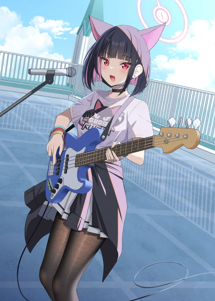 Bassist - Anime art, Anime, Blue archive, Kyouyama Kazusa, Animal ears, Bas-guitar