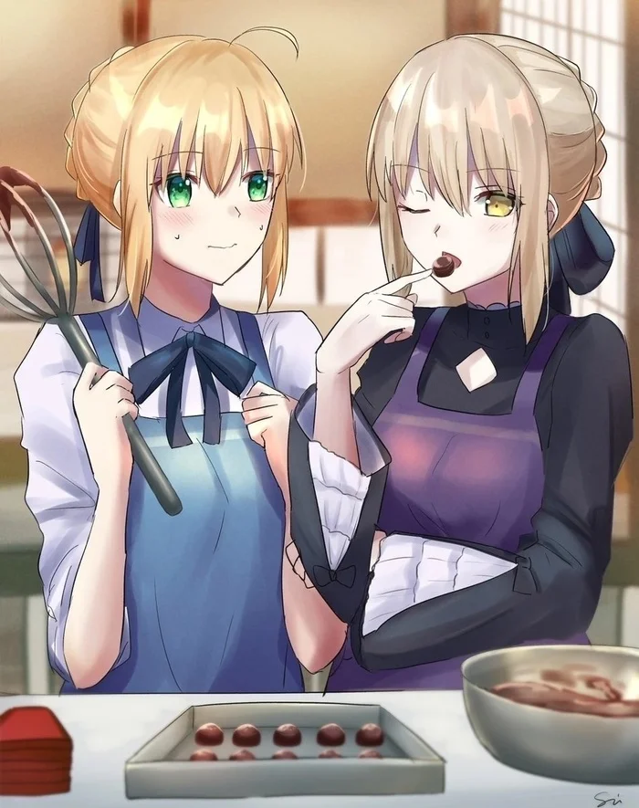 Обжорка Saber - Anime Art, Аниме, Fate, Fate-Stay Night, Fate Grand Order, Artoria Pendragon, Jeanne Alter, Saber, Saber Alter