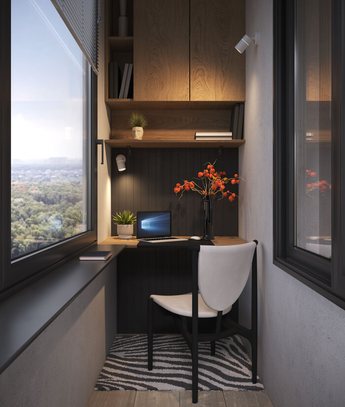 Рабочее место на балконе освещают споты MISTERO