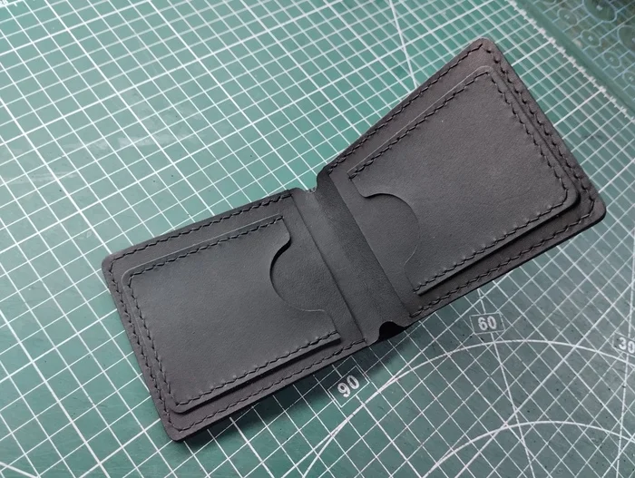 Men's wallet. Black skin - My, Leather products, Natural leather, Accessories, Leather, Wallet, Longpost, Needlework without process