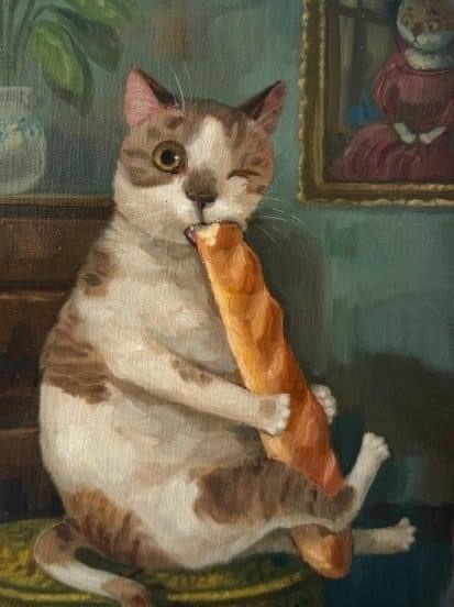 French bread crunch - cat, Painting