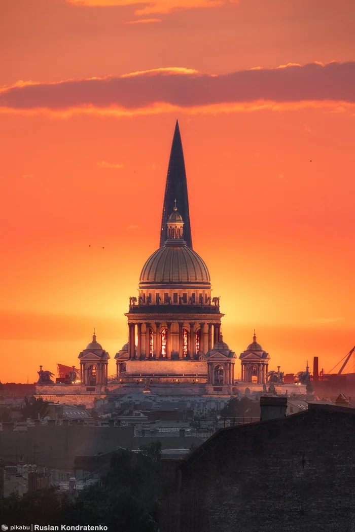 Lakhta Center and St. Isaac's Cathedral on the same line of sight - My, Saint Petersburg, The photo, Canon, Town, Collage, Sunset, Evening, Longpost, Lakhta, Lakhta Center, Saint Isaac's Cathedral, Video, Vertical video