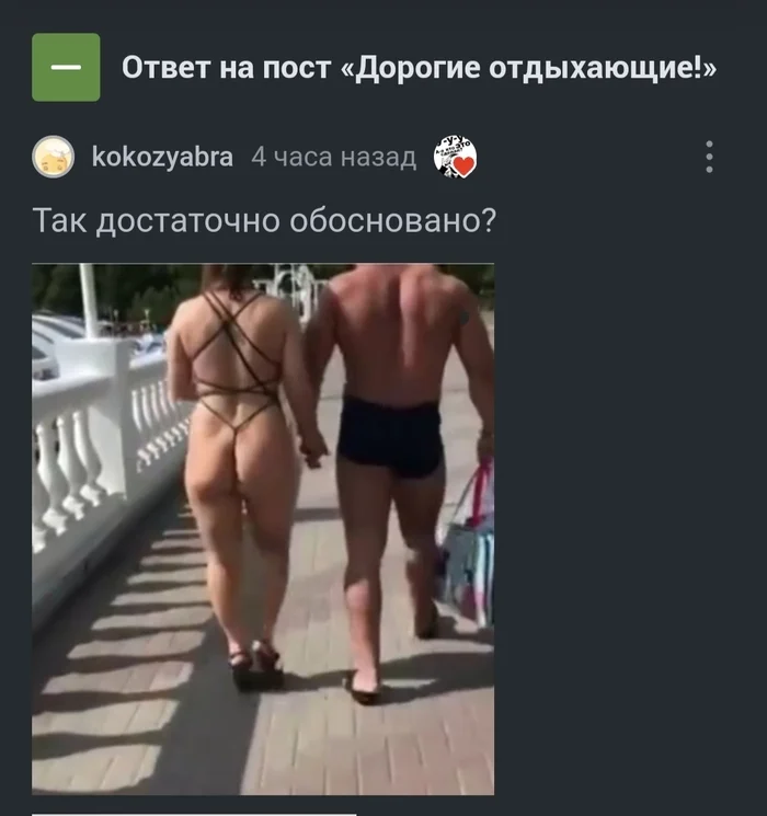 Continuation of the post “Dear vacationers!” - Short post, Swimsuit, Canteen, Disgusting, Text, Reply to post, Negative, Нытье, Stupidity, Video, Youtube