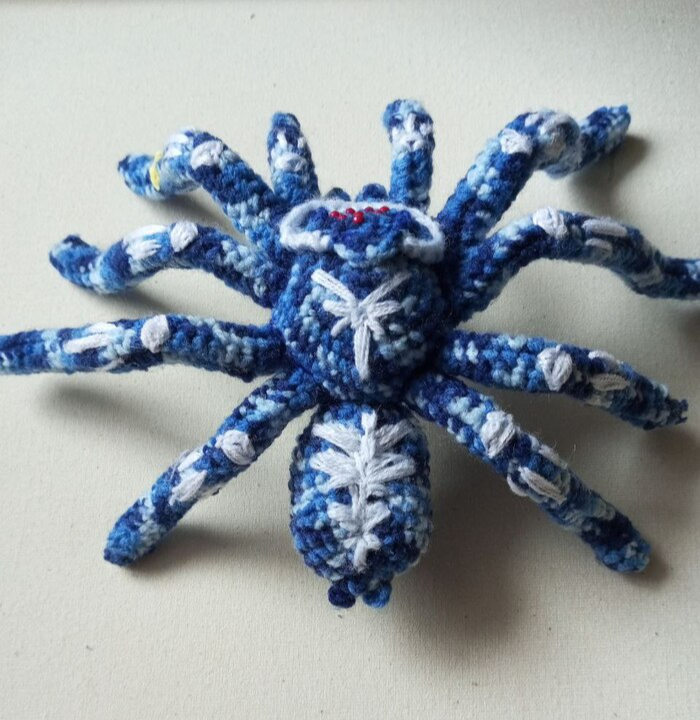 Crocheted paVuk Frosya - My, Milota, Author's toy, Knitting, Crochet, Knitted toys, Spider, Bird spiders, Sewing, Creation, Amigurumi, With your own hands, Hobby, Beginner artist, Start, The beginning of the way, Plush Toys, Soft toy, Longpost