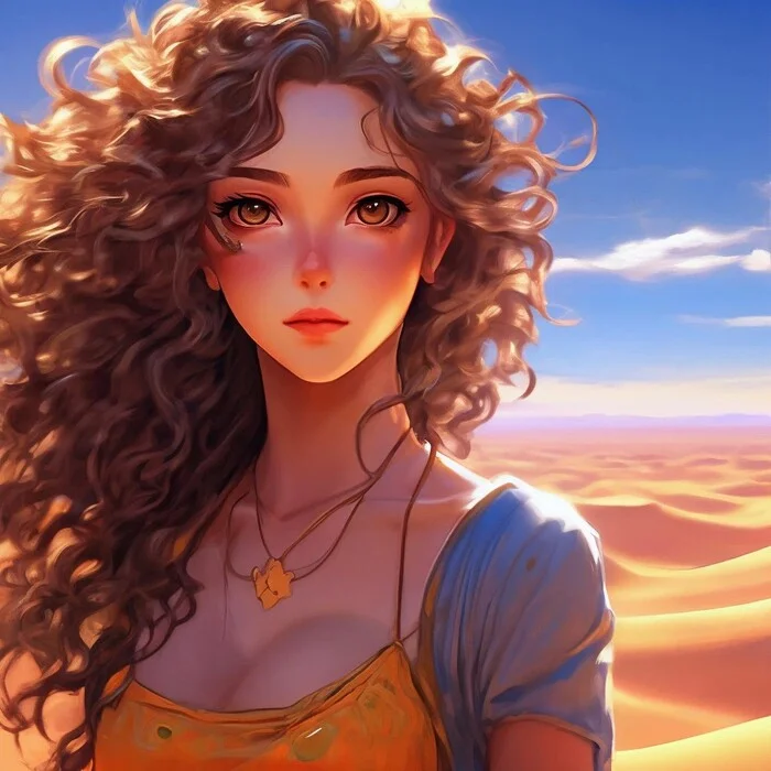 Anime art - My, Neural network art, Art, Girls, Desert, Curly curls, Anime art