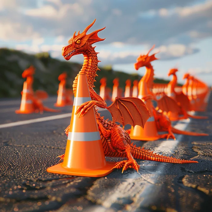 Draconus - My, Humor, Neural network art, Нейронные сети, Wordplay, Pun, Absurd, Strange humor, The Dragon, Cone, Road cone, Images, Midjourney