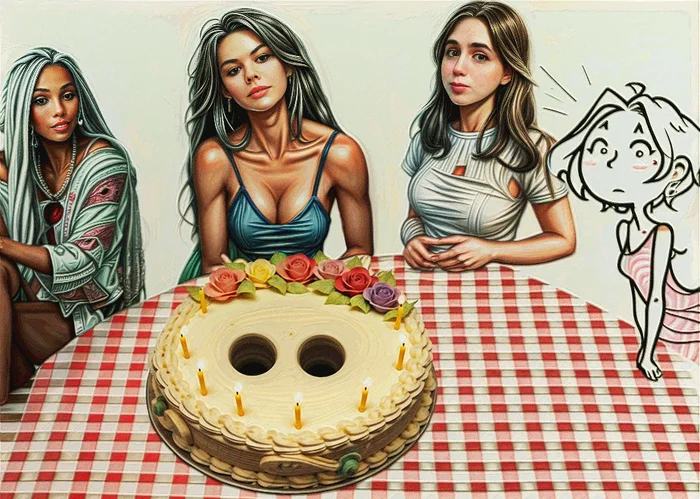 The competition for the most authentic Olzo cake is open - My, Neural network art, Olz777, Humor, Girls, Nostrils, Metro, Cake, Birthday, Photoshop, Collage, Darisha Quinones, Anna