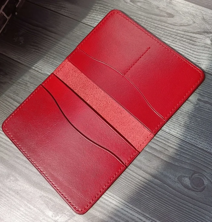 Cover for passport/documents - My, Cover, Handmade, Leather products, Presents, Accessories, Purse, Red, The passport, Documentation, Longpost, Needlework without process