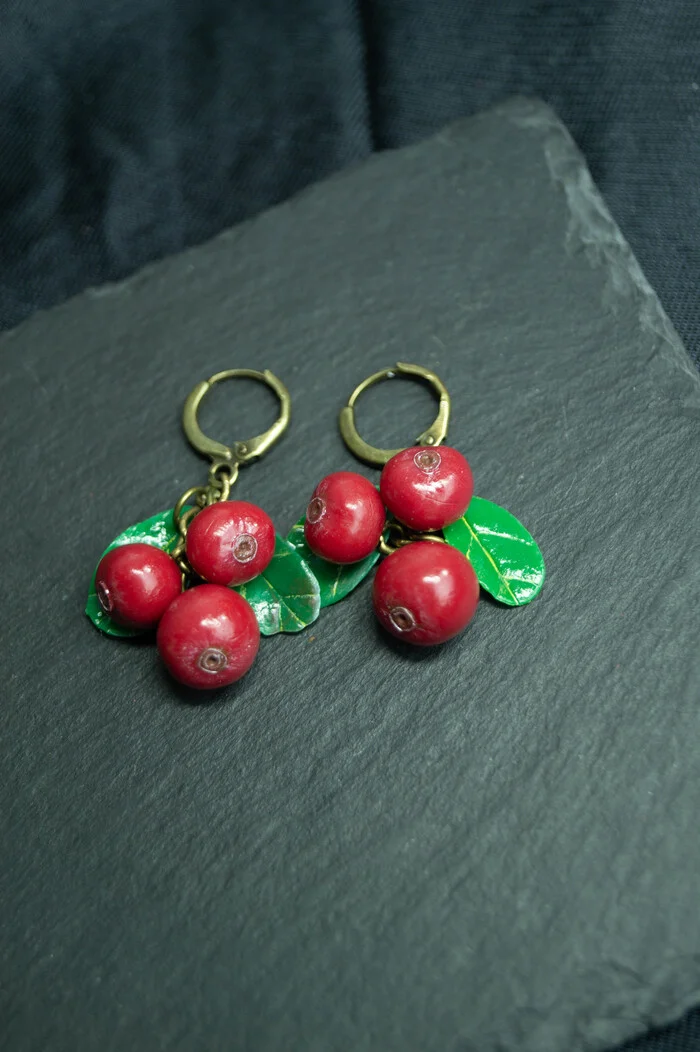 Earrings Cranberry - My, Polymer clay, Decoration, Лепка, Handmade, Needlework without process, Earrings, Decor, Longpost