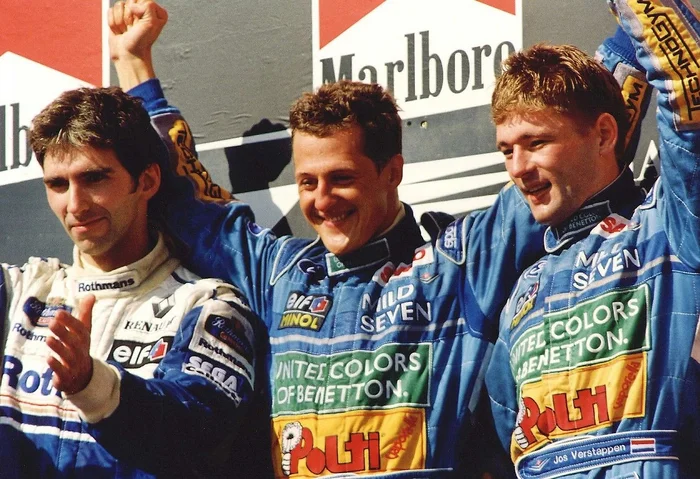 Hungary '94. Schumacher declassed Hill and held off Brundle for Verstappen's first career podium - My, Competitions, Speed, Formula 1, Автоспорт, Race, Michael Schumacher, Damon Hill, 90th, The photo, Youtube, Extreme, Benetton, Williams racing, Hungary, Max Verstappen, Life stories, Video, Longpost