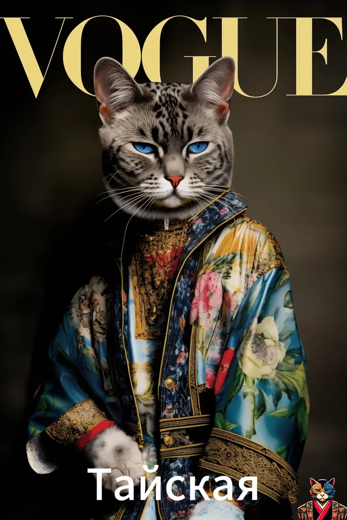 Midjourney: Cats and Cats in designer clothes of the 80s on the cover of Vogue - part Two - Midjourney, Artificial Intelligence, Art, Нейронные сети, Neural network art, cat, Vogue, Scottish lop-eared, Neva Masquerade, Thai cat, Sphinx, Longpost