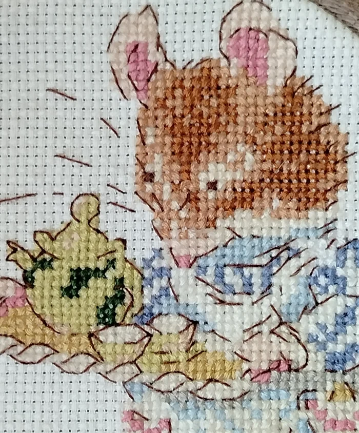 A long time ago... - Cross-stitch, Embroidery, Mouse, Blackberry, Polyana, Primitive, Needlework, Needlework without process, Interior, Cosiness, Tea drinking, Cake, Thread, Creation, Longpost