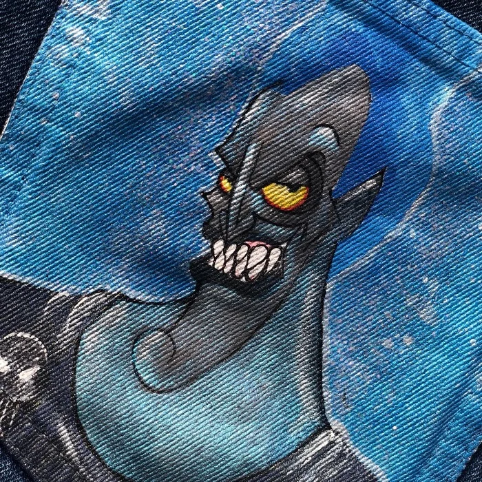 - Hades, long time no see! How are things going in the afterlife? - Well, how can I tell you... It’s a little dark, a little gloomy, at rush hour there are mountains of corpses as always - My, Hades, Walt disney company, Customization, Painting, Painting on fabric, Cartoons, Longpost