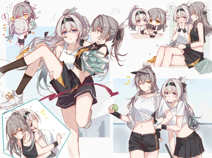 Спорт с женой - Anime Art, Аниме, Firefly (Honkai: Star Rail), Stelle (Honkai: Star Rail), Caelus (Honkai: Star Rail), Спортивная одежда, Honkai: Star Rail, Yajuu