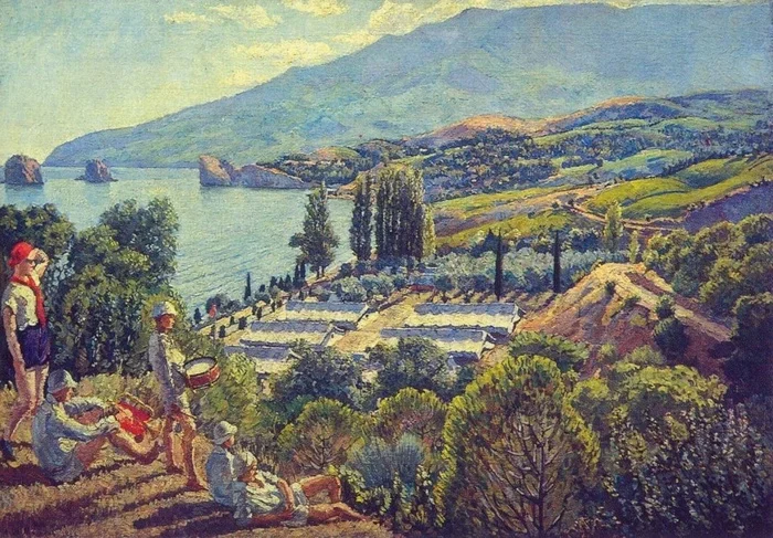 Mashkov Ilya Ivanovich. Crimea. Pioneer camp-sanatorium, 1926 - Painting, the USSR, Painting, Conversation piece