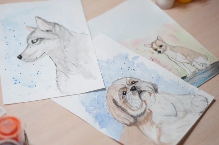 My quick watercolor sketches - My, Animalistics, Sketchbook, Watercolor, Painting, Wet watercolor, Traditional art, Portrait by photo, Sketch