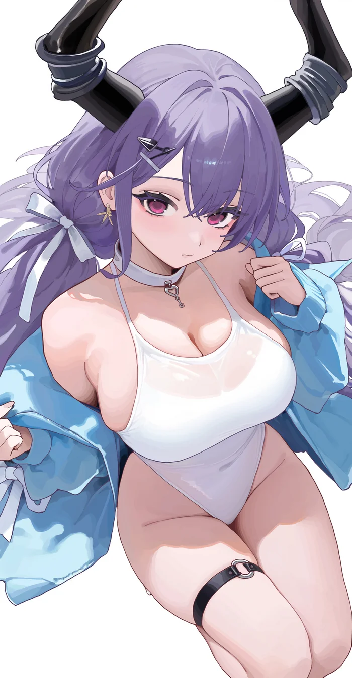 Typhon - Anime art, Anime, Arknights, Typhon (Arknights), Swimsuit, Juejue, Choker, Milota, Girl with Horns