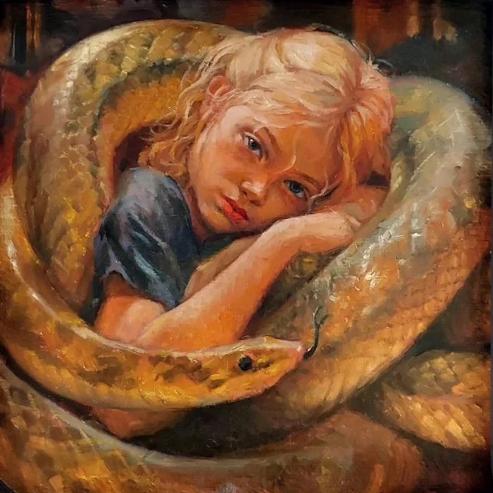 Painting Bride snake - My, Painting, Artist, Butter, Oil painting, Animalistics, Children