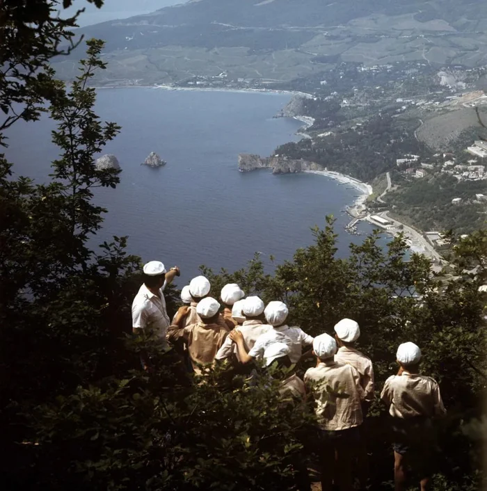 And these are the Artek people again. This time they are on Mount Ayu-Dag and looking down at the camp itself. The landscape is incredible! - Artek, The mountains, Landscape, View, Sea, Children's camp, the USSR, Made in USSR, Childhood in the USSR, Memories, Childhood memories, Retro, 60th, 70th, 80-е, Memory, Telegram (link), Old photo