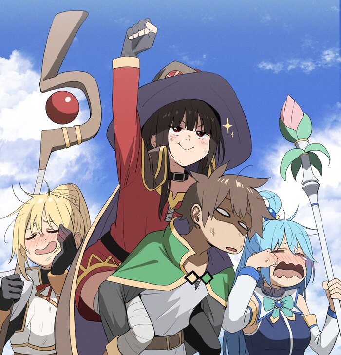   ! , Anime Art, Megumin, Darkness, Aqua, Satou Kazuma, Konosuba, Bhive003