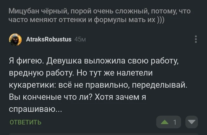 А ведь правда, аж обидно стало. Из-за этой профессии, я приобрела астму... - Работа, Профессия, Вредность, Хейтеры, Девушки, Комментарии на Пикабу, Скриншот