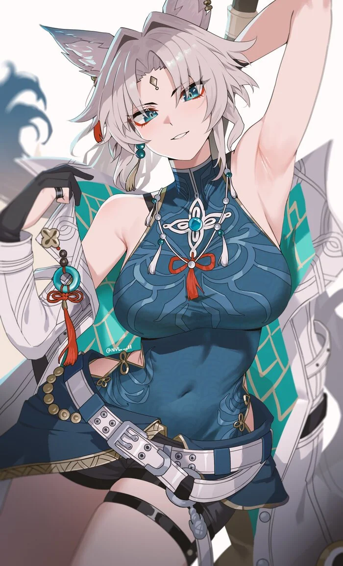 Feixiao - Anime art, Anime, Feixiao (Honkai: Star Rail), Honkai: Star Rail, Animal ears, Kitsune