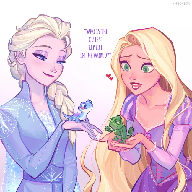 Who's the cutest? - Art, Drawing, Disney princesses, Walt disney company, Elsa, Rapunzel, Hiccup, Toothless, Crossover