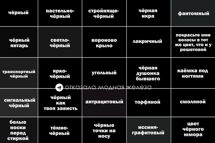 Виды черного цвета