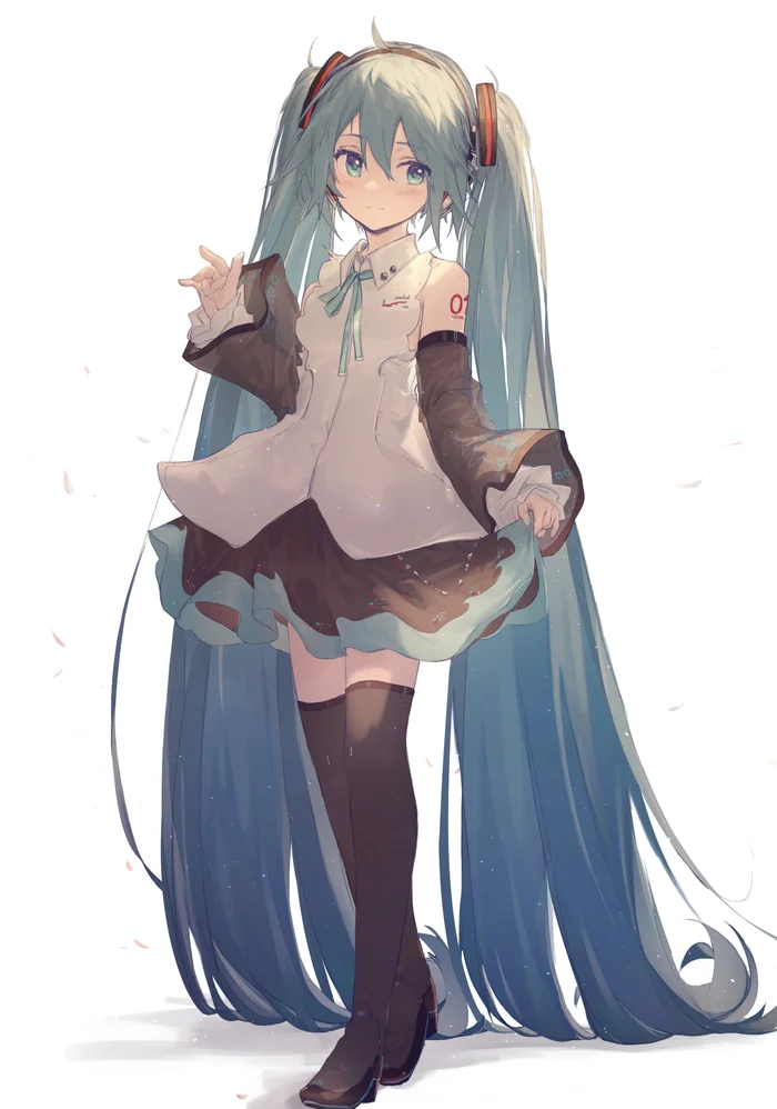 Hatsune Miku #106 - Anime art, Anime, Hatsune Miku, Long hair, Vocaloid, Shoes, Girls, Zettai ryouiki, In full growth, Skirt, Blush